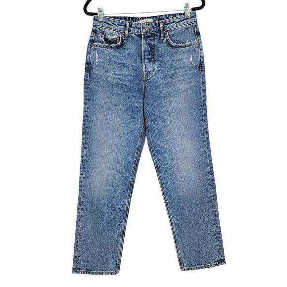 GRLFRND Button Fly Straight Leg Medium Wash Helena in Missing Words Size 26 - Picture 2 of 8